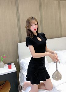 Night club sexy short sleeve tight fit night club fish tail dress