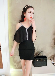 Sexy knitting two off the shoulder wrap buttocks slim fitting night club sexy dress