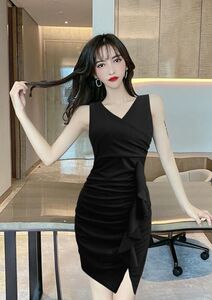 Deep V low chest open chest and buttock nightclub clothes fashion dress