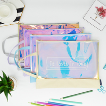 A4 transparent zipper cute file bag laser large capacity female student stationery storage bag File File File Folder