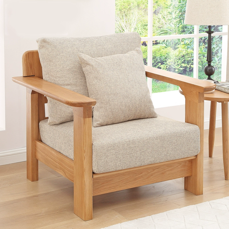 Sofa gỗ nguyên chất gỗ sồi trắng đơn ba người Sofa vải Nhật Bản nội thất phòng khách hiện đại đơn giản - Ghế sô pha