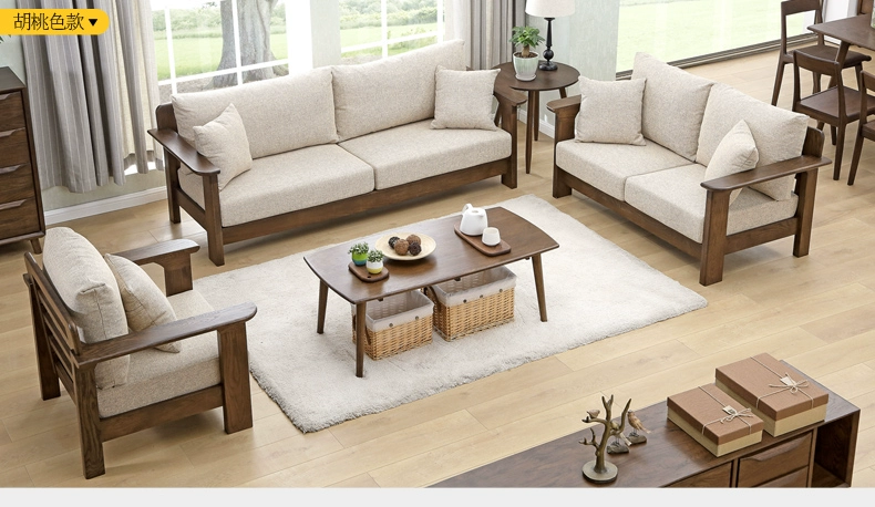 Sofa gỗ nguyên chất gỗ sồi trắng đơn ba người Sofa vải Nhật Bản nội thất phòng khách hiện đại đơn giản - Ghế sô pha