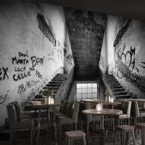 Customized nostalgic retro gray wallpaper coffee restaurant Art 3D three-dimensional personality creative background wall graffiti murals