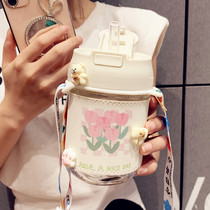 High - value water cup girls summer with straw double drinking glass in wind net red portable coffee cup small