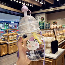 Korean creative girl heart plastic cup student cute straw water cup female portable ins Net red pearl milk tea cup