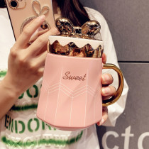 Simply cute cup Mark cup girls high value office tea ceramic cup with covered couple coffee cup