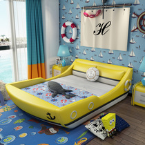 Childrens bed boy cartoon with fence girl creative 1 21 5m double personality Pirate sailing leather bed