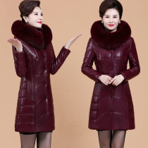 Winter new middle-aged and elderly mothers with leather down jacket womens length thick slim fox fur coat