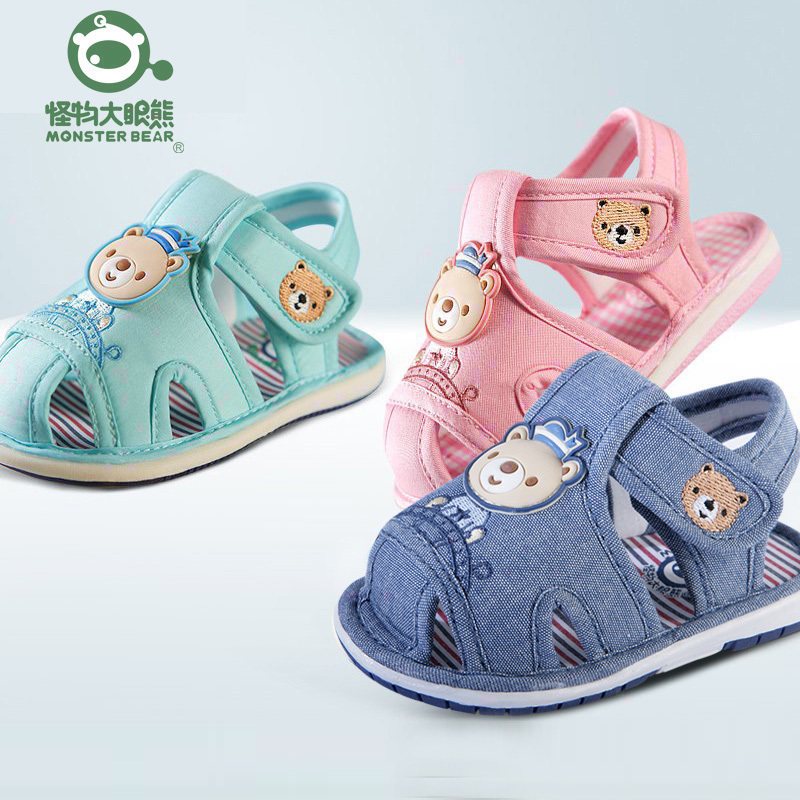 Baotou magic sticker cotton cloth female male baby baby Summer softbottom anti-slip sandals 1-3 year old Call to learn walking child shoes