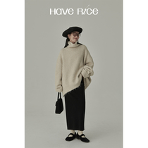 HAVERICE Restaurant Autumn and winter collocation king Korean style all-match long straight simple black knitted skirt