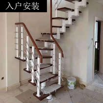 Indoor integral steel wood duplex loft rotating stair handrail column stainless steel guardrail small apartment manufacturer customization