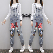 European station 2021 Autumn New Fashion heavy industry wear Donald Duck sequin sling sling womens pants strap ankle-length pants women