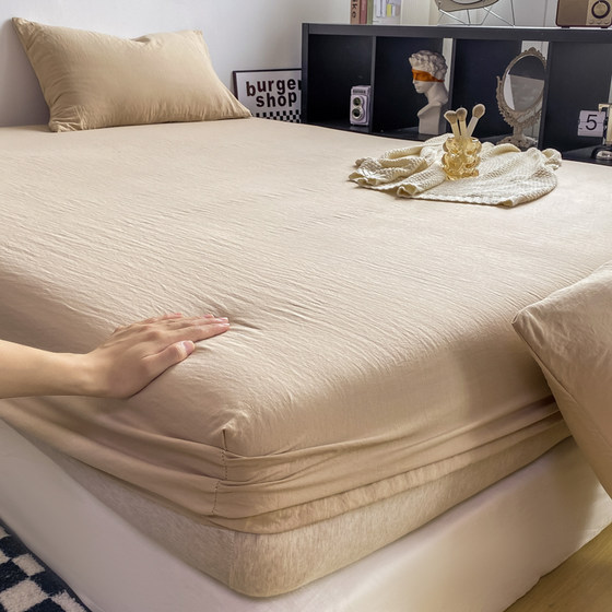 Japanese -style solid color water washing cotton bed hood single -piece sheet four seasons Xi Mengsi mattress protective cover 1.5 meters Japanese -style solid color water washing cotton bed hood single -piece sheet four seasons Xi Mengsi mattress protective cover 1.5 meters