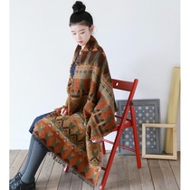 European and American retro national wind shawl scarf dual-use thickened warm womens autumn and winter imitation cashmere Tibet travel cloak