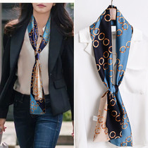 Spring and autumn Korean version thin long silk scarf Womens multi-functional thin long streamer scarf Simulation silk silk scarf scarf