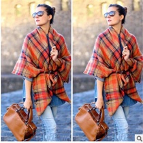 2020 new multi-functional autumn and winter new womens warm soft orange wrap shawl collar plaid scarf