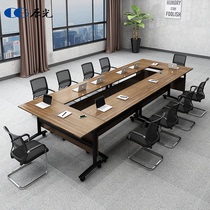 Folding training table and chairs combined strip table replica double bar table desk with removable splicing meeting table with wheel