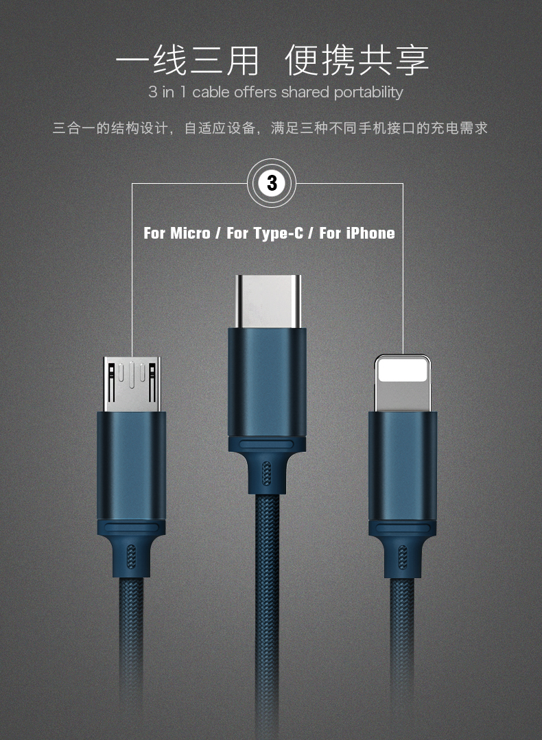 remax流光数据线三合一苹果充电器线发光手机充电线6s加长快充跑马灯6