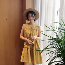 Summer Korean version doll shirt sleeveless vest dress women loose thin wooden ear cake solid color girl skirt