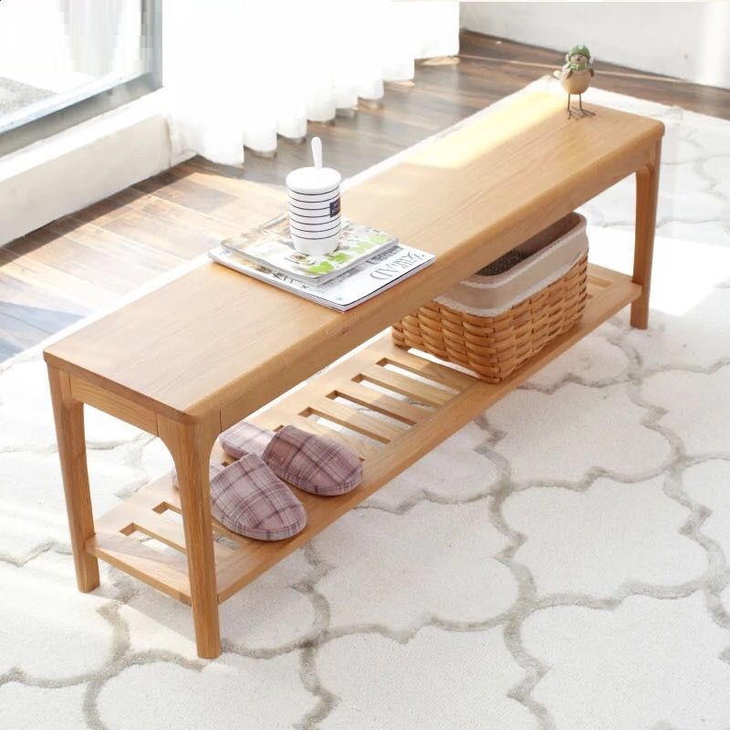 Japanese Style Nordic Minimalist Pure Solid Wood Shoe Stool Wear