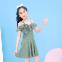 Childrens swimsuit girls summer 2021 new medium and large childrens one-piece girl cute princess sunscreen Yangqi Korean student