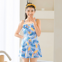 Childrens swimsuit Female girl swimsuit Middle child cute girl one-piece skirt style flat angle conservative fashion Korean student