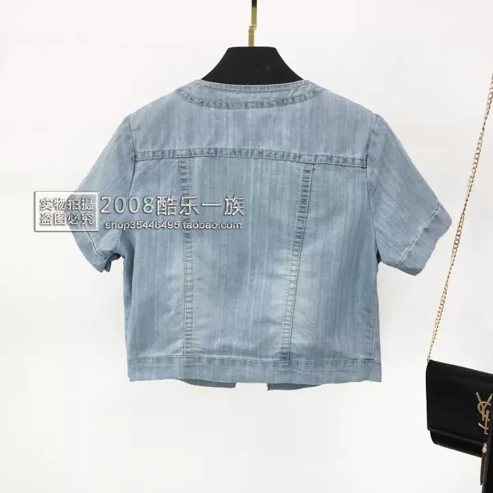 2021 Phiên bản Hàn Quốc của áo khoác nữ mùa xuân và mùa hè khăn choàng nhỏ denim ngọt ngào khăn choàng ngắn tay ngắn cạp cao áo khoác nhỏ denim - Áo khoác ngắn