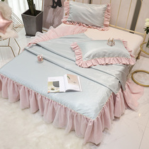 Sweet Princess wind ice silk mat three-piece set 1 5 meters 18 m bed ice cool bed podium mat can be washed and folded