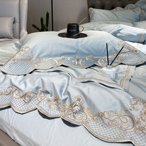 100 cotton cotton bed four-piece European luxury embroidery high-grade tribute satin sheets quilt cover bedding