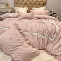 Four-piece cotton cotton atmospheric European pink princess style embroidered bed sheets quilt cover 1 8m double bed
