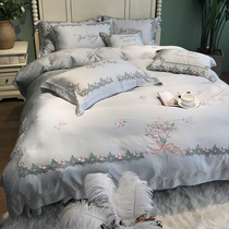 80 Tencel four-piece naked sleep skin-friendly super soft 1 8 meters European-style American ice Silk sheets duvet cover Bedding