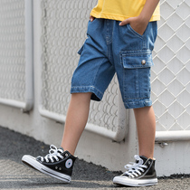  Boys denim five-point pants summer thin Western style childrens pants shorts medium and large childrens summer pants overalls tide