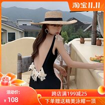 South Koreas new black ins simple backless hot spring holiday belly thin one-piece swimsuit womens conservative swimwear