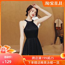 Net Red gathering swimsuit womens one-piece dress belly covering the belly thin conservative hot spring ins small fragrant wind hot spring swimsuit