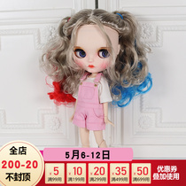 DBS Blythe small cloth dolls grey blue red mixed color long hair clown woman change makeup finished product sleep eye full eyes