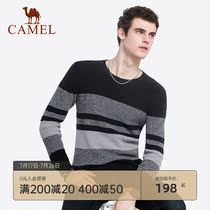 Camel mens spring and Autumn new sweater mens fashion round neck cover headline pattern casual thick sweater pure cotton clothes