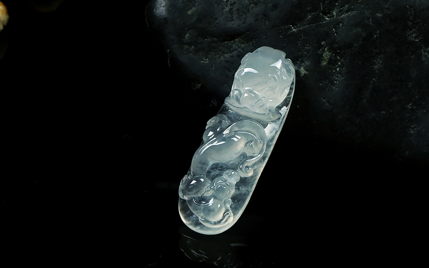 冰种a货翡翠好种望子成龙龙钩挂件 6.16克