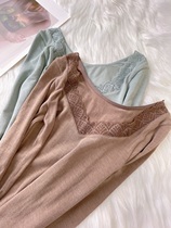 2021 Autumn New lace Big V collar beautiful Ya Bi seamless body thin soft high elastic slim base long sleeve