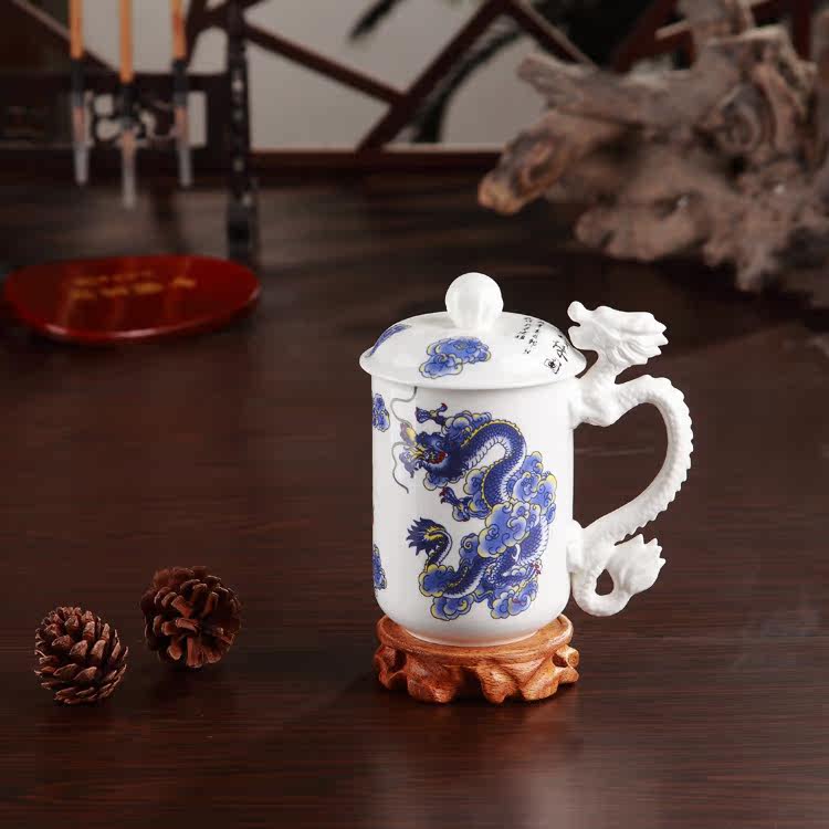 限量龙杯手工茶杯陶瓷泡茶杯带盖陶瓷杯子老板杯办公