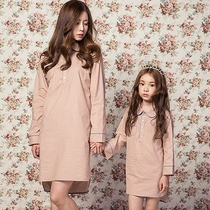 Childrens Princess nightgown long sleeve air-conditioned clothing Zhongdang summer cotton parent-child clothing Korean girl home clothing Cotton