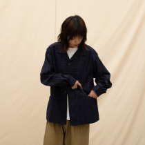 LR MADE20AW Japanese minimalist Cuban neck horizontal vertical stripes stitching loose base casual long sleeve shirt