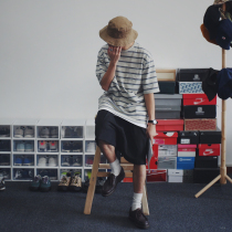 LR MADE20SS Japanese minimalist two-color woven loose stripes short sleeve teetshirt