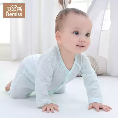 Baby jumpsuit out newborn pajamas Summer thin cotton clothes men's thin air conditioning bamboo fiber baby open crotch