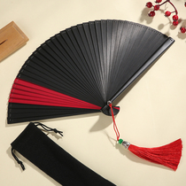 Day Style Full Bamboo Fan Small Fold Fan Mini Gufeng Lady Folding Fan Dance Fan Black Red China Wind Small Fan