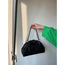 FTM $new top layer cowhide black chain crossbody carrying cloud bag shell bag ladies mini hand bag