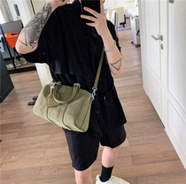 FTM $exclusive homemade New real cow skin stitching trend casual canvas small bucket bag men and women shoulder bag