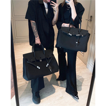 FTM $exclusive homemade new black canvas leather stitching lock flap for men and women handbags platinum bag