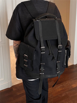 FTM$ 21SS exclusive homemade cowhide stitching black canvas large capacity men and womens shoulder backpack