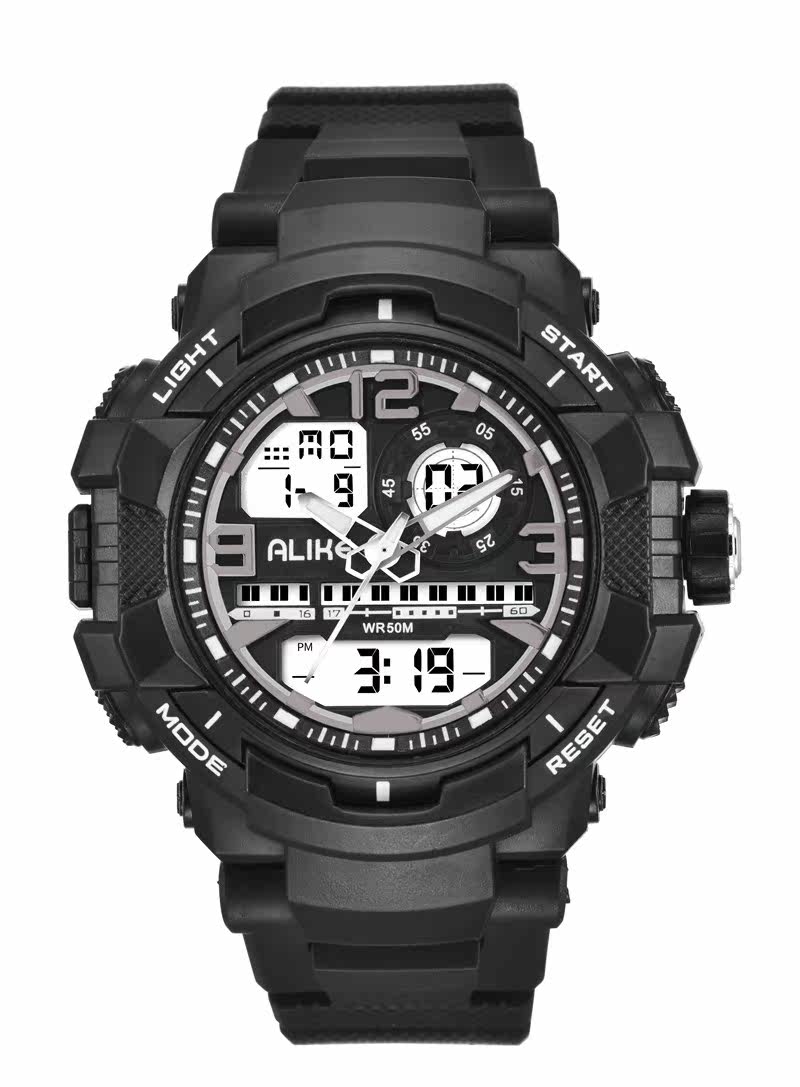 alike阿莱克升级50米防水手表男夏日游泳表户外运动双机潜水夜光_不