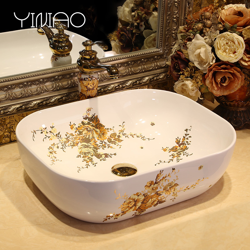 M letters birds basin of northern Europe on rectangular lavabo home for wash basin art ceramic lavatory basin basin of the balcony